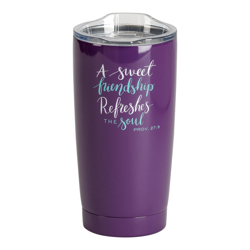 Friendship Refreshes Soul Purple 20 ounce Stainless Steel Travel Tumbler Mug with Lid