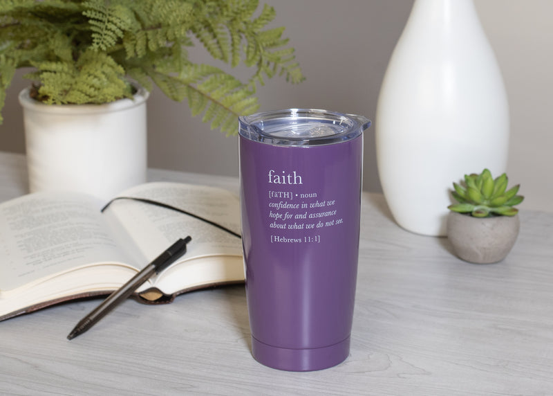 Faith Definition Plum Purple 20 ounce Stainless Steel Travel Tumbler Mug with Lid