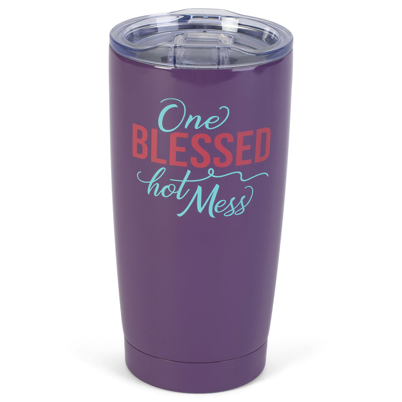 One Blessed Hot Mess Plum Purple 20 ounce Stainless Steel Travel Tumbler Mug with Lid