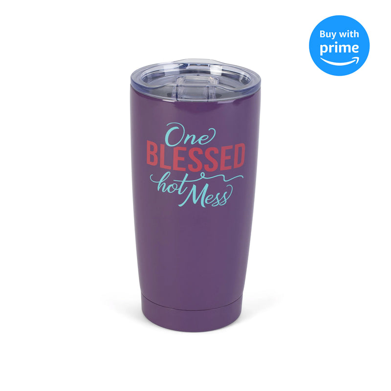 One Blessed Hot Mess Plum Purple 20 ounce Stainless Steel Travel Tumbler Mug with Lid