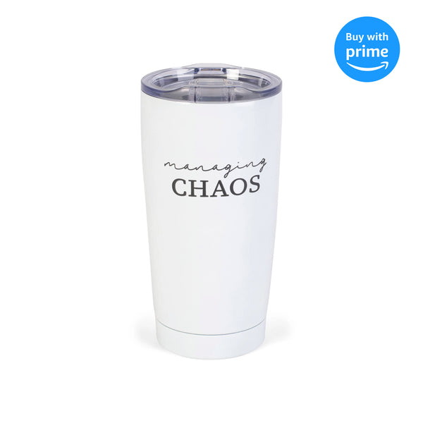 Managing Chaos Black White 20 ounce Stainless Steel Travel Tumbler Mug with Lid