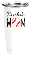 Baseball Mom Crisp White 20 ounce Stainless Steel Travel Tumbler Mug with Lid