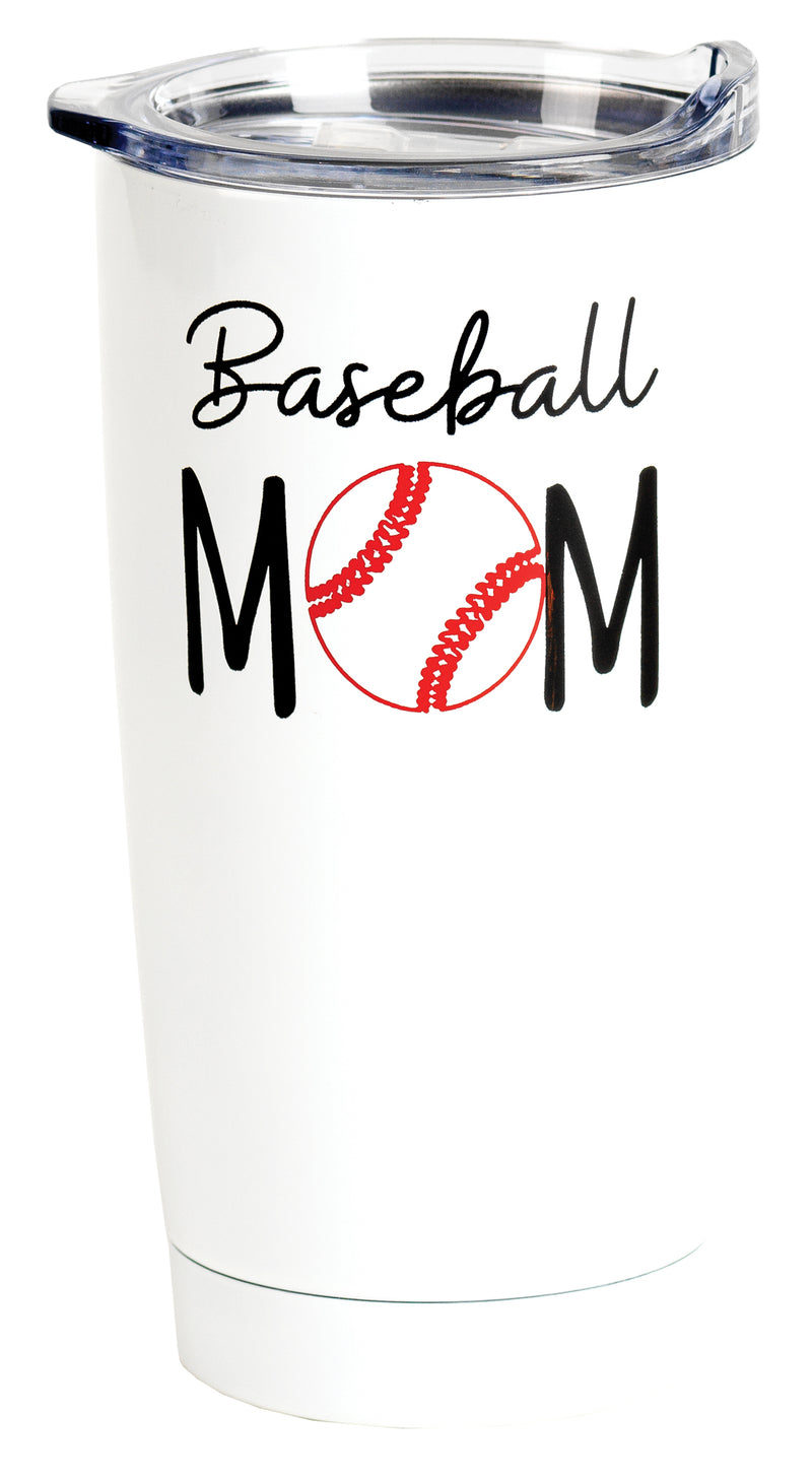 Baseball Mom Crisp White 20 ounce Stainless Steel Travel Tumbler Mug with Lid