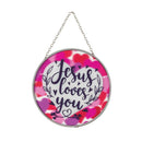 Loves Your Purple Red Heart Round 6 x 6 Glass Decorative Sun Catcher with Suction Cup