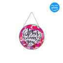 Loves Your Purple Red Heart Round 6 x 6 Glass Decorative Sun Catcher with Suction Cup