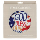 Bless Our Troops Patriotic Red Round 6 x 6 Glass Decorative Sun Catcher with Suction Cup