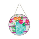 Bloom Where He Plants Blue Mason Jar Flowers 6 x 6 Glass Decorative Sun Catcher with Suction Cup