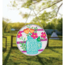 Bloom Where He Plants Blue Mason Jar Flowers 6 x 6 Glass Decorative Sun Catcher with Suction Cup
