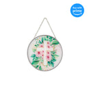 Pink Floral Cross Round 6 x 6 Glass Decorative Sun Catcher with Suction Cup