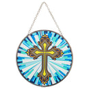 Dicksons Cross Stained Glass Blue and Yellow 6 x 6 Glass Sun Catcher