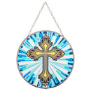 Dicksons Cross Stained Glass Blue and Yellow 6 x 6 Glass Sun Catcher