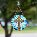 Dicksons Cross Stained Glass Blue and Yellow 6 x 6 Glass Sun Catcher