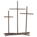 Three Crosses Metal Nail Distressed Brown 8 x 9.5 Metal Table Top Cross Decoration