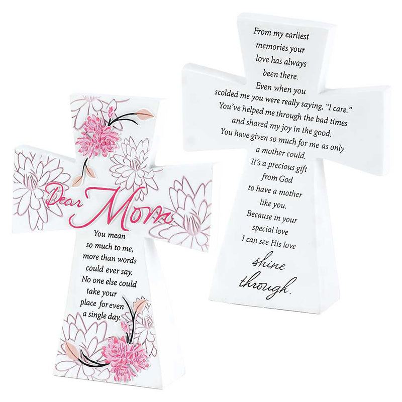 Dicksons Pink Flower Blooms Mom His Love 7 x 5 White Resin Stone Table Top Cross