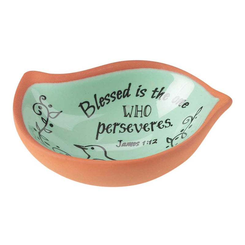 Dicksons Blessed One Who Perseveres James 1:12 Mint Green 3 x 3 Terra Cotta Bird Shaped Decorative Bowl Tray