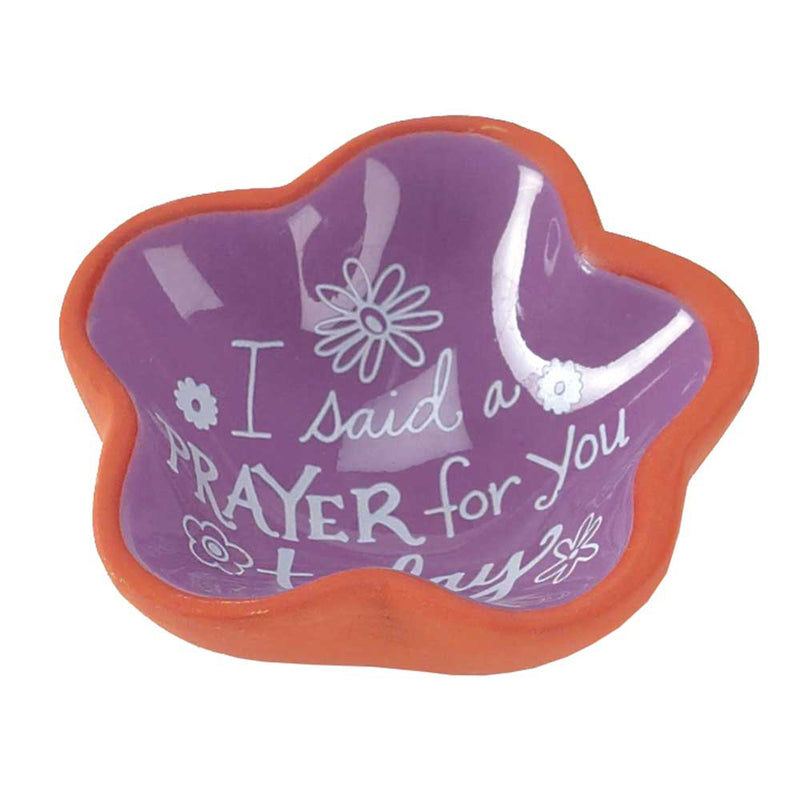 Dicksons I Said a Prayer for You Today Purple Blossom 3 x 3 Terra Cotta Flower Shaped Bowl Tray