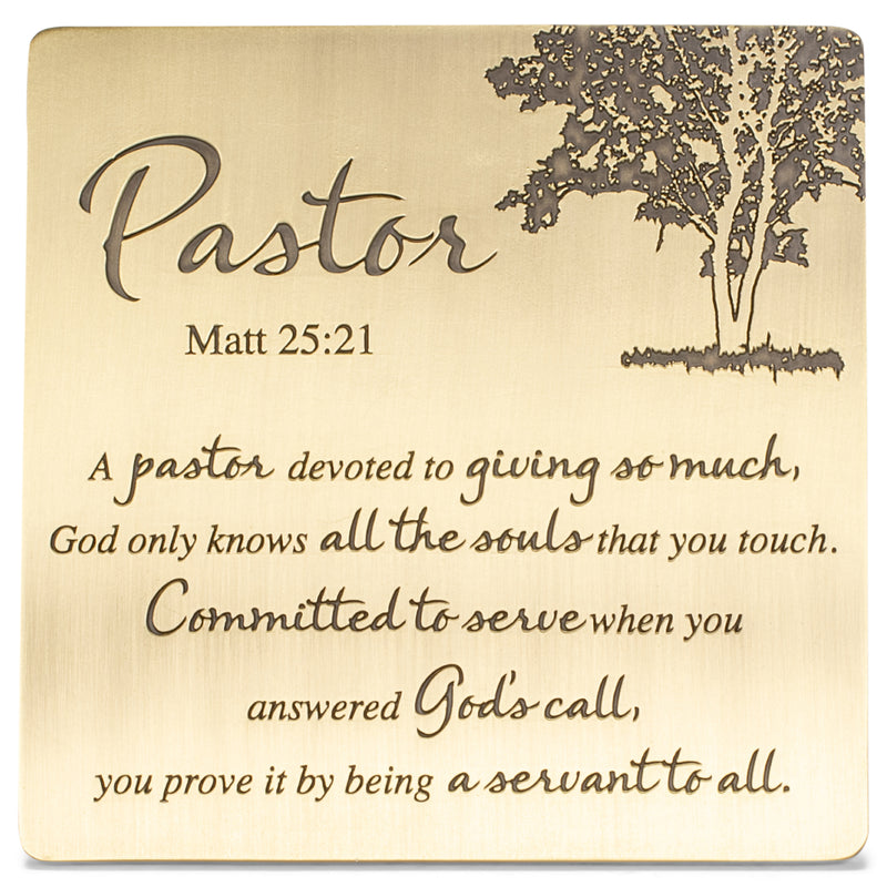 Dicksons Pastor Servant to All Matthew 25:21 Antique Brass 4 x 4 Metal Table Top and Wall Sign Plaque