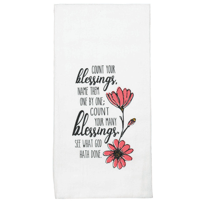 Dicksons Count Your Many Blessings White 18 x 22 Flour Bag Style Kitchen Tea Towel