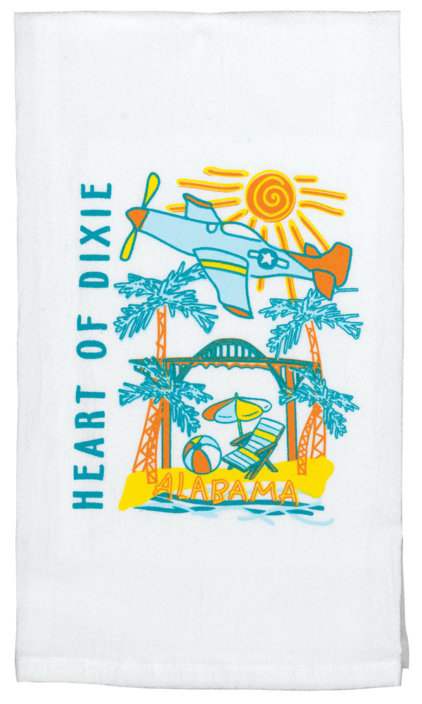 Alabama Heart of Dixie Classic White 22 x 18 Cotton Fabric Flour Sack Dish Towel
