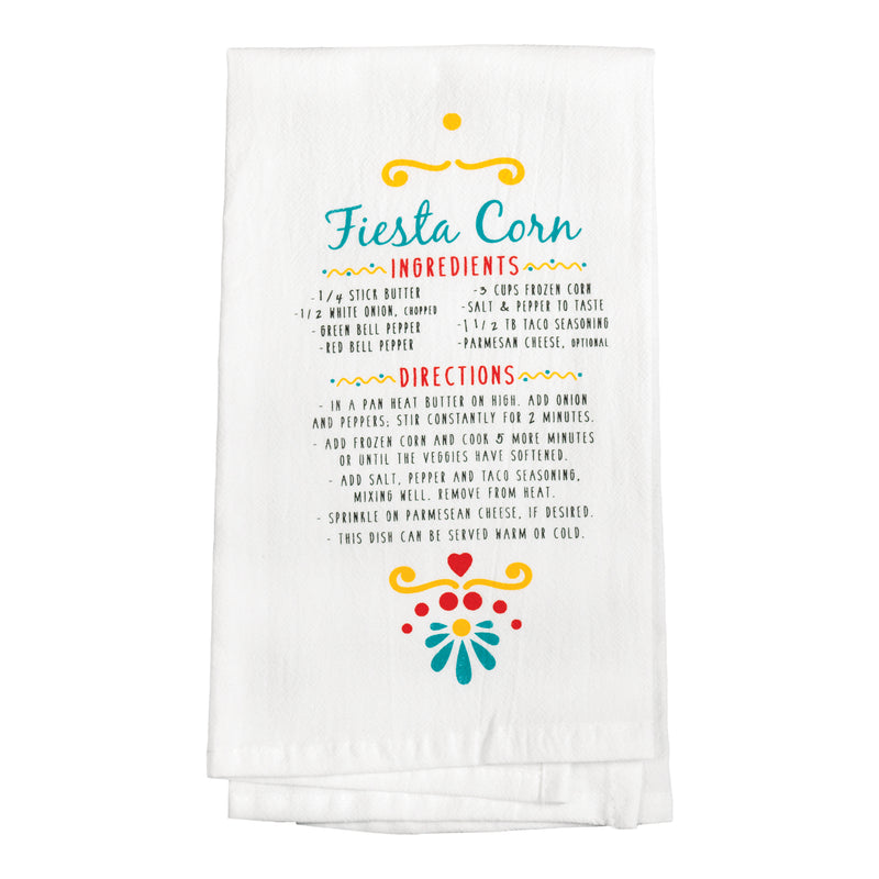 Fiesta Corn Recipe Teal 9 x 11 Cotton Decorative Flour Sack Towel