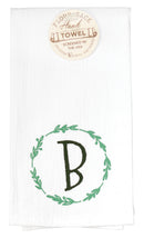 Green Foliage Wreath Monogrammed B 18 x 22 Cotton Decorative Hanging  Hand Towel