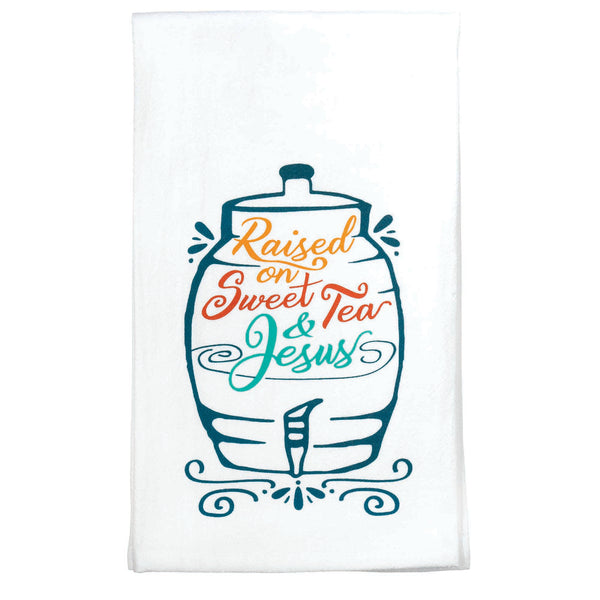 Raised On Sweet Tea Classic White 22 x 18 Cotton Fabric Flour Sack Dish Towel