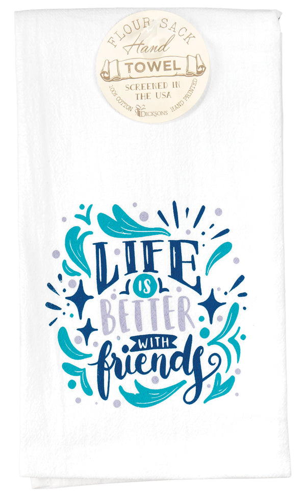Life Is Better With Friends Teal Plum Star 18 x 22 Cotton Hanging Flour Sack Hand Towel