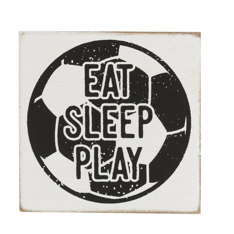 Dicksons Eat Sleep Play Black White Soccer Ball 3 x 3 MDF Decorative Wall and Tabletop Sign Plaque