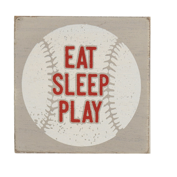 Eat Sleep Play Baseball Red 3 x 3 MDF Decorative Wall and Tabletop Sign Plaque