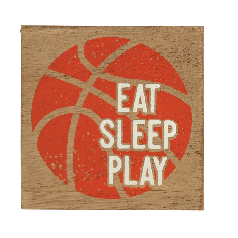Eat Sleep Play Orange Basketball 3 x 3 MDF Decorative Wall and Tabletop Sign Plaque