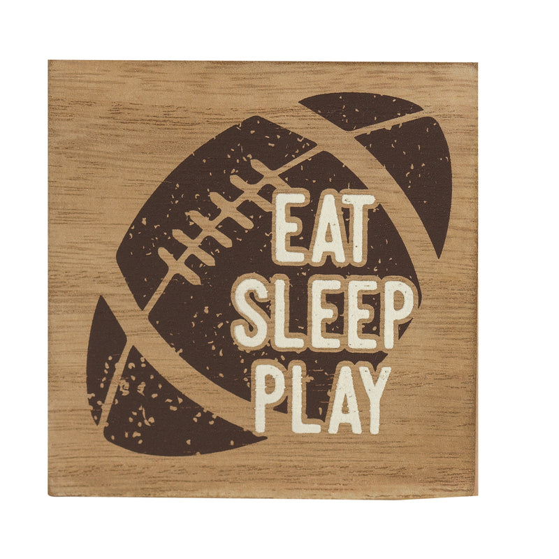 Dicksons Eat Sleep Play Brown Football 3 x 3 MDF Decorative Wall and Tabletop Sign Plaque