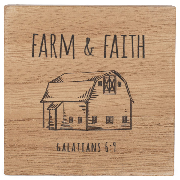 Farm and Faith Rustic Brown Barn 3 x 3 MDF Decorative Tabletop Block Plaque