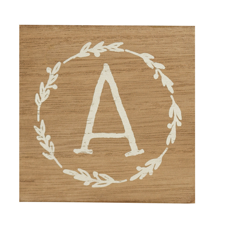 Monogram A Distressed White Wreath 3 x 3 MDF Decorative Wall and Tabletop Sign Plaque