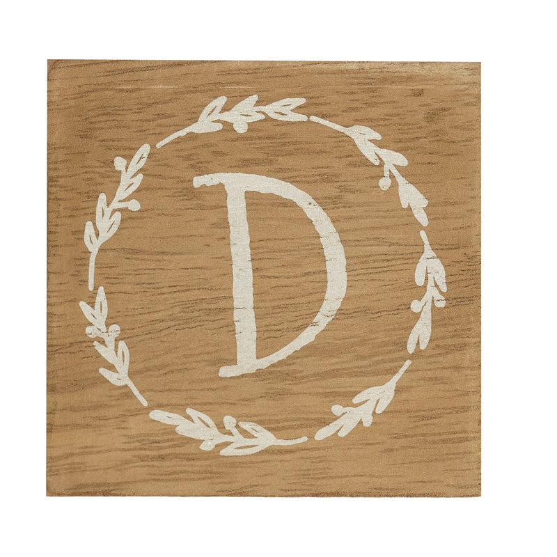 Monogram D Distressed White Wreath 3 x 3 MDF Decorative Wall and Tabletop Sign Plaque
