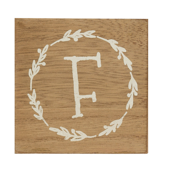 Monogram F Distressed White Wreath 3 x 3 MDF Decorative Wall and Tabletop Sign Plaque