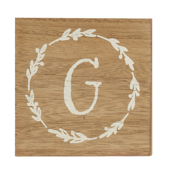 Monogram G Distressed White Wreath 3 x 3 MDF Decorative Wall and Tabletop Sign Plaque