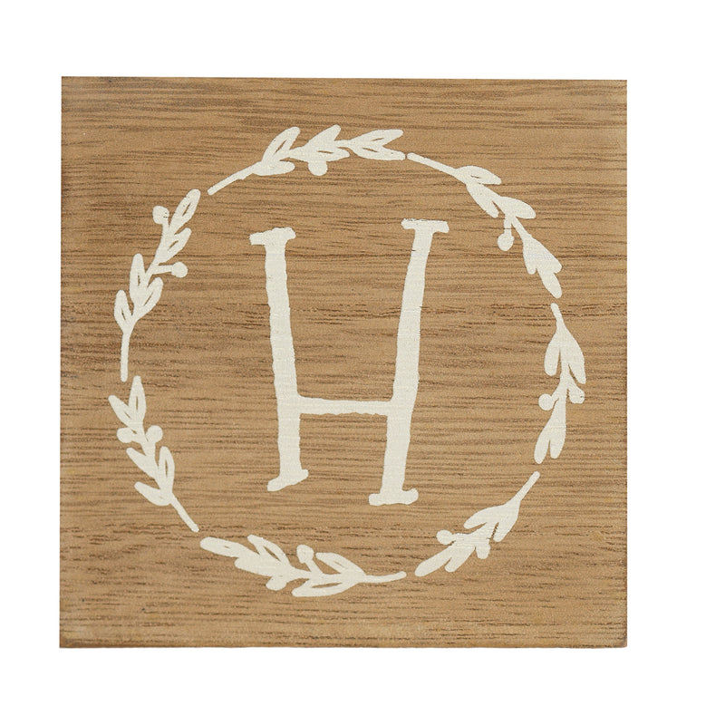 Monogram H Distressed White Wreath 3 x 3 MDF Decorative Wall and Tabletop Sign Plaque