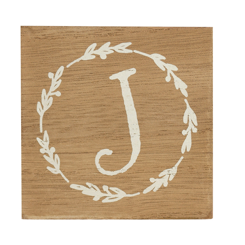 Monogram J Distressed White Wreath 3 x 3 MDF Decorative Wall and Tabletop Sign Plaque