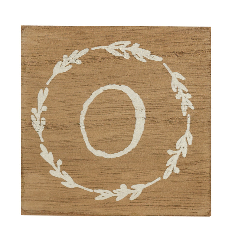 Monogram O Distressed White Wreath 3 x 3 MDF Decorative Wall and Tabletop Sign Plaque