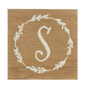 Monogram R Distressed White Wreath 3 x 3 MDF Decorative Wall and Tabletop Sign Plaque