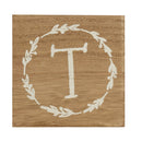 Monogram T Distressed White Wreath 3 x 3 MDF Decorative Wall and Tabletop Sign Plaque