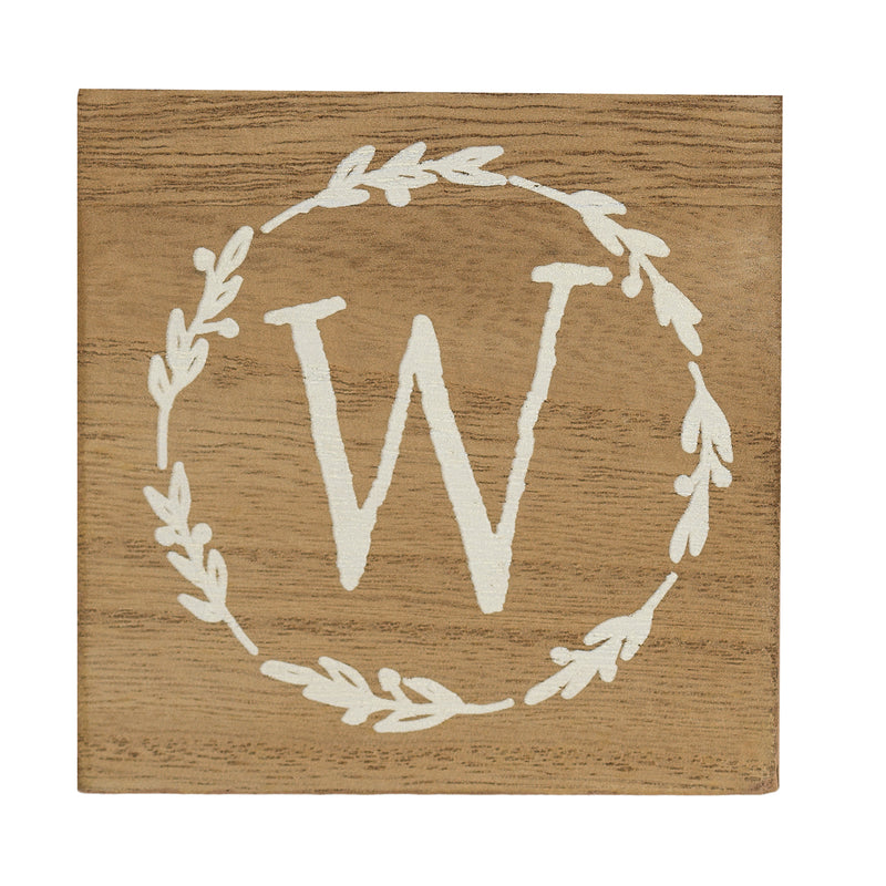 Monogram W Distressed White Wreath 3 x 3 MDF Decorative Wall and Tabletop Sign Plaque