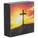 Majestic Sunset Cross Silhouette 3 x 3 MDF Decorative Tabletop Block Plaque