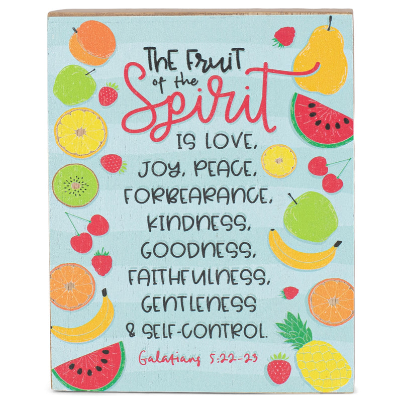Fruit of the Spirit Love Joy Peace Colorful 4 x 3 Wood Decorative Tabletop Block Plaque