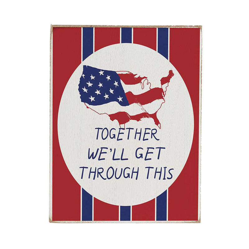 Dicksons Together Get Through Patriotic Stripe 4 x 3 Wood Decorative Tabletop Plaque Sign