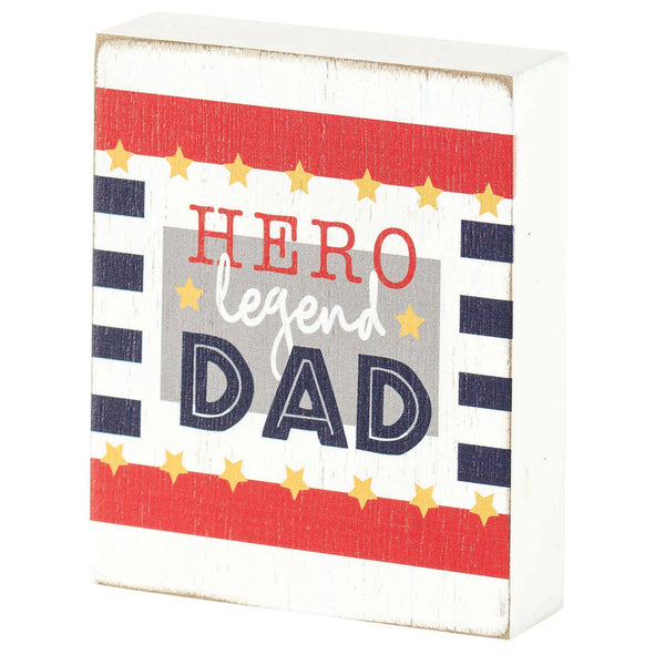 Hero Legend Dad Red Black Stripe 4 x 3 Wood Decorative Tabletop Block Plaque