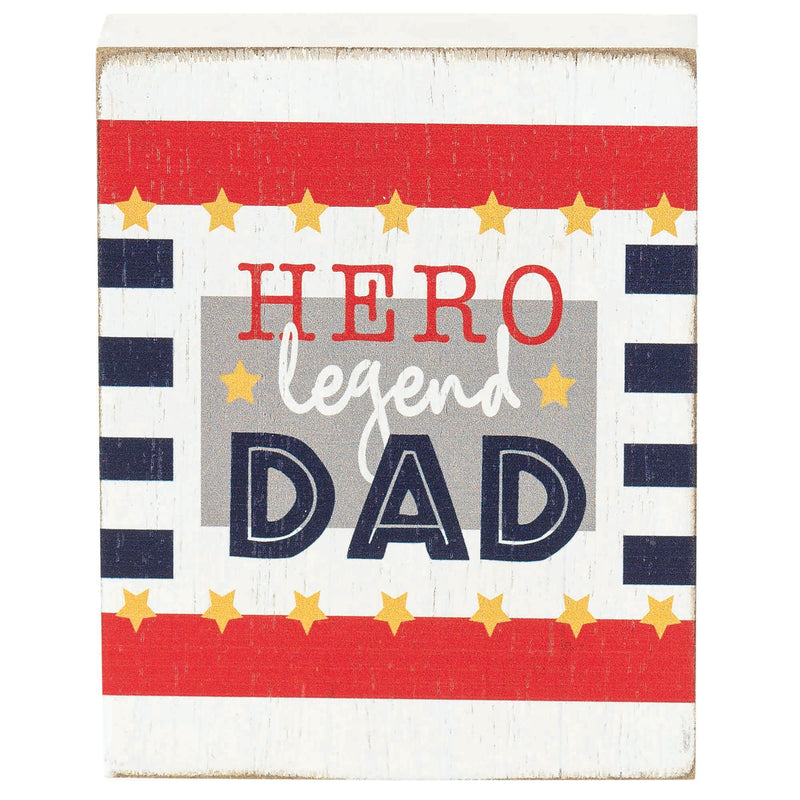 Hero Legend Dad Red Black Stripe 4 x 3 Wood Decorative Tabletop Block Plaque