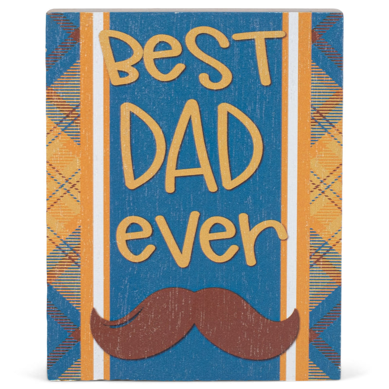 Best Dad Ever Brown Plaid 4 x 3 Wood Decorative Tabletop Block Plaque