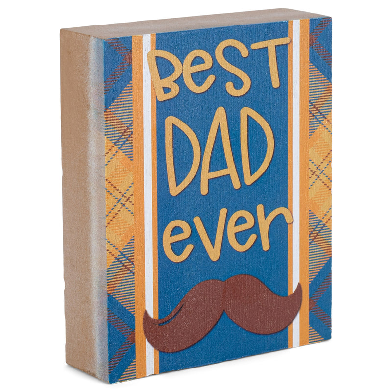 Best Dad Ever Brown Plaid 4 x 3 Wood Decorative Tabletop Block Plaque