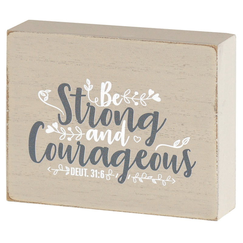 Be Strong and Courageous Sage Green 4 x 3 MDF Wood Tabletop Block Plaque
